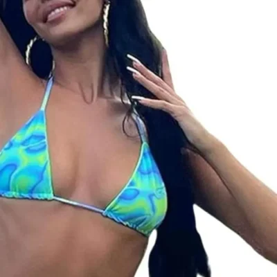 SHEIN Sexy Halter Neck Tie Dye Backless BIKINI set