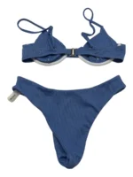 Shein Womens Small Slate Blue Textured Bikini Set High Waist Cheeky - Image 2