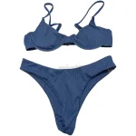 Shein Womens Small Slate Blue Textured Bikini Set High Waist Cheeky