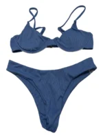 Shein Womens Small Slate Blue Textured Bikini Set High Waist Cheeky