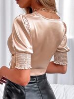 Drawstring Front Satin Crop Blouse - Image 3