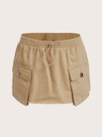 Flap Pocket Drawstring Cargo Skirt