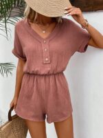 SHEIN Frenchy Button Front Batwing Sleeve Romper