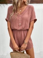 SHEIN Frenchy Button Front Batwing Sleeve Romper - Image 3