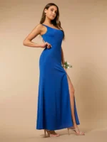 SHEIN Belle Solid Color Thigh Slit Dress