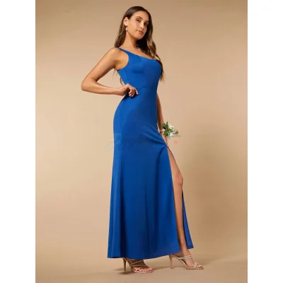 SHEIN Belle Solid Color Thigh Slit Dress