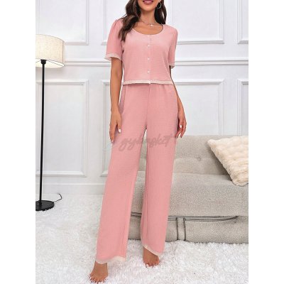 Contrast Trim Button Front Lounge Set