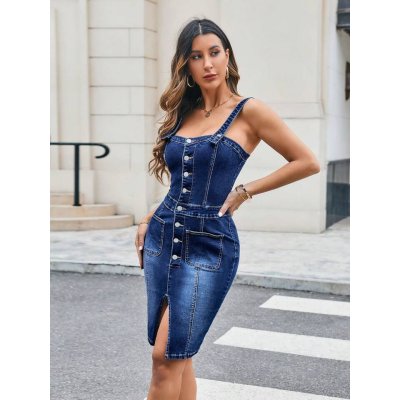 SHEIN Essnce Ladies Stylish Sexy Tight Sleeveless Denim DRESS