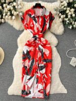 SHEIN DreamSkyne Women’s Red Bohemian Midi Dress