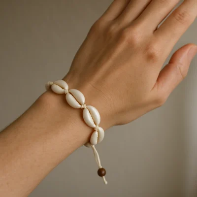 NEFERU Cowrie Shell Bracelet with Adjustable Cord