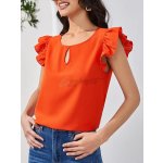Orange Ruffled Neckline Blouse