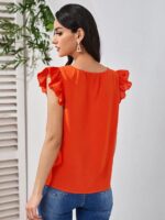 Orange Ruffled Neckline Blouse - Image 2