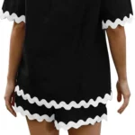 shein Women's Set Short Sleeve Button Down Loungewear 2 Piece Cotton Shirts and Shorts Pjs Beach Outfit - Image 4