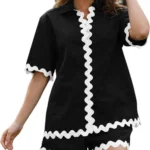 shein Women's Set Short Sleeve Button Down Loungewear 2 Piece Cotton Shirts and Shorts Pjs Beach Outfit - Image 7