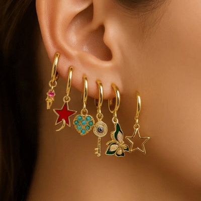 NEFERU Golden Muse: The Ultimate 6-Charm Earring Set