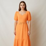 SHEIN Puff Sleeve Orange Dress.