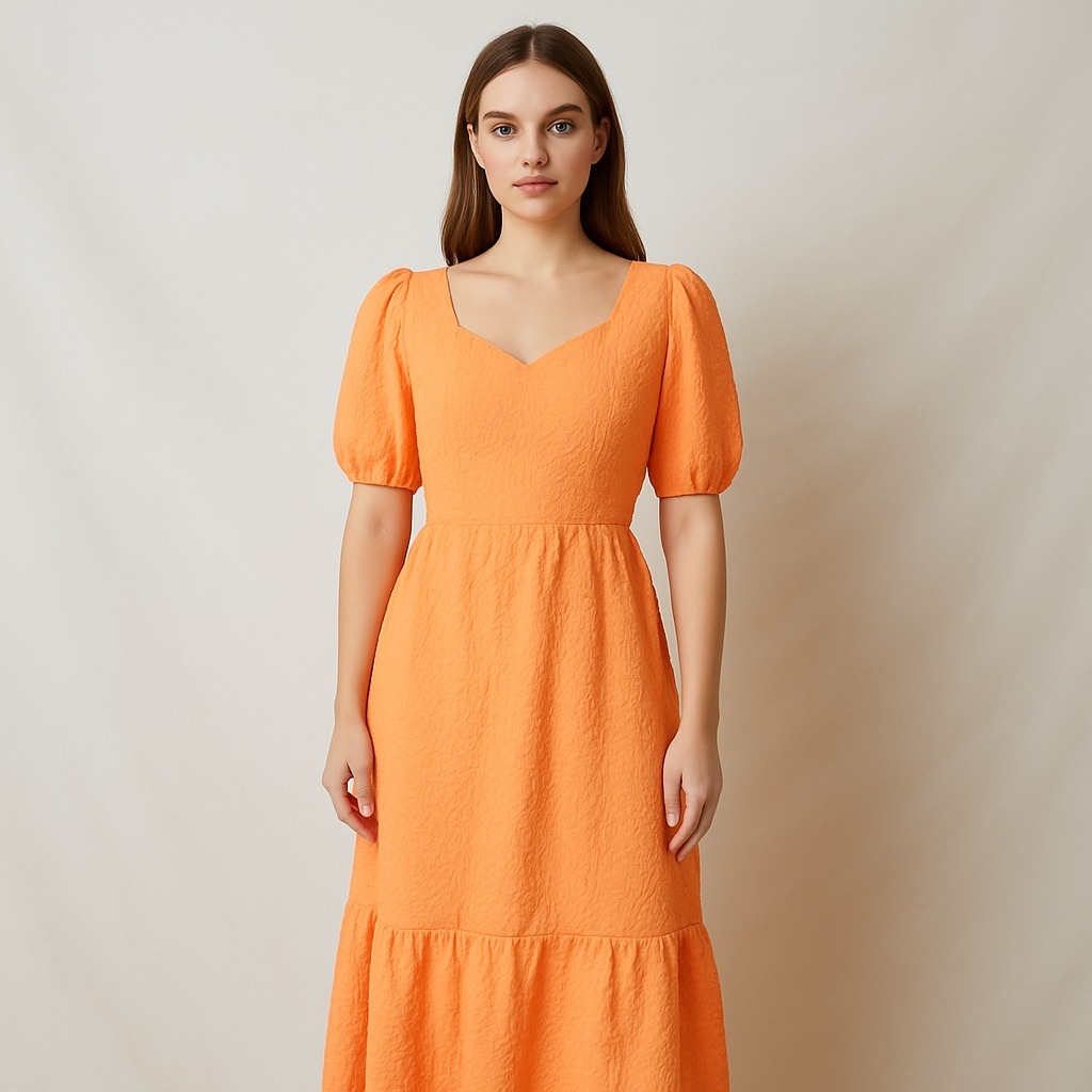 WhatsApp Image 2025-05-28 at 3.22.57 AM SHEIN Puff Sleeve Orange Dress. - Image 1