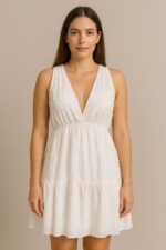 SHEIN White Plunge Neckline Mini Dress