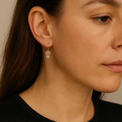NEFERU Mini Bot Sparkle Hoop Earring
