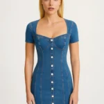 SHEIN MOD Casual Summer Denim Dress With Front Buttons And Sweetheart Neckline
