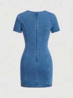 SHEIN MOD Casual Summer Denim Dress With Front Buttons And Sweetheart Neckline - Image 6
