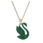 Swarovski Swan pendant Swan, Green, Rose gold-tone plated