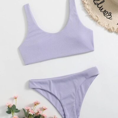 Shein Solid Rib Bikini Set
