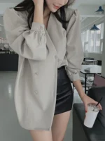 Shein DAZY Puff Sleeve Pleated Blouse