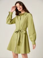 BizChic Solid Belted Shirt Dress