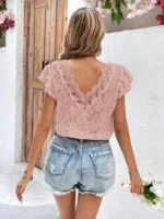 SHEIN Frenchy Contrast Lace Butterfly Sleeve Blouse - Image 3