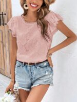 SHEIN Frenchy Contrast Lace Butterfly Sleeve Blouse - Image 5