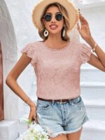 SHEIN Frenchy Contrast Lace Butterfly Sleeve Blouse