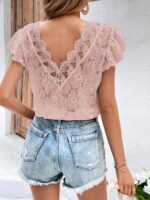 SHEIN Frenchy Contrast Lace Butterfly Sleeve Blouse - Image 2