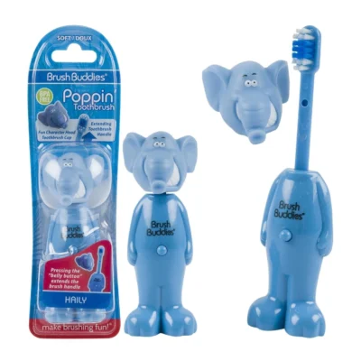 Brush Buddies Poppin Kids Toothbrushes Animal Characters Handle+Detachable Cap