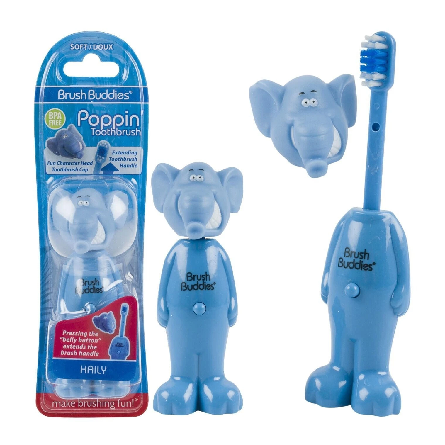s-l1600 (1) Brush Buddies Poppin Kids Toothbrushes Animal Characters Handle+Detachable Cap - Image 1