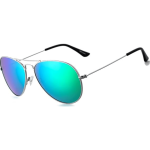 Ray-Ban Aviator Sunglasses – Silver Frame with Green Mirrored Lenses - Image 2