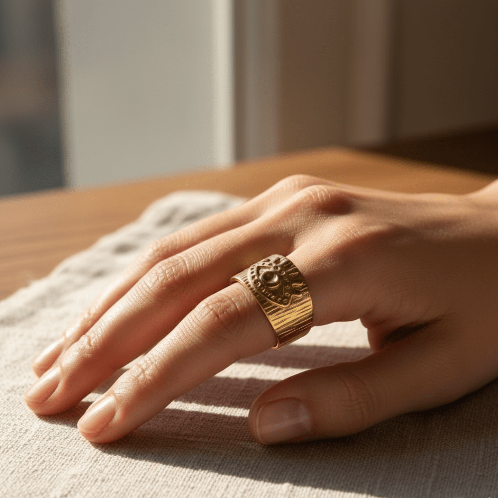 Untitled design (1) NEFERU Chunky Gold Evil Eye Ring - Image 1