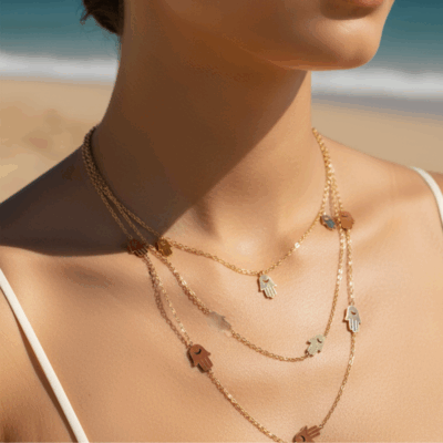 NEFERU Long Layered Gold Necklace