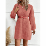 Shein Pink Knitted Long-Sleeve Dress