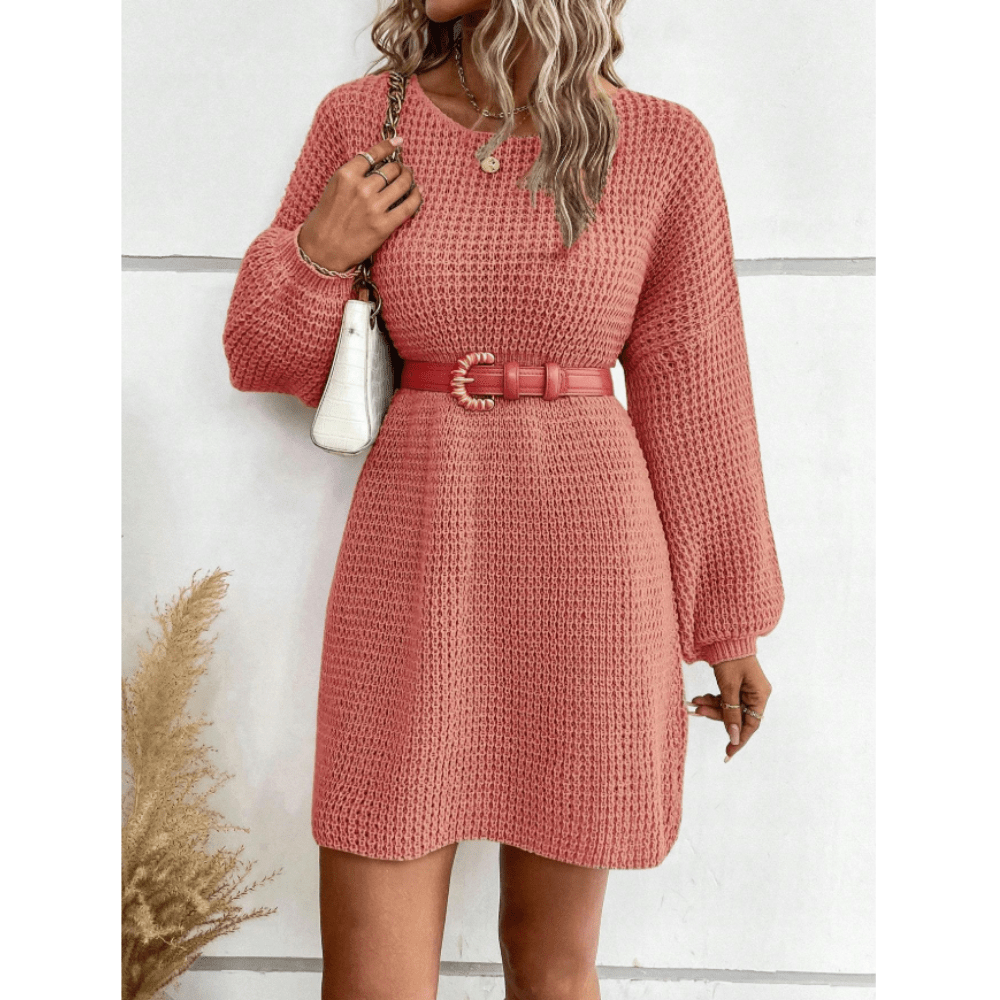 Untitled design (5) Shein Pink Knitted Long-Sleeve Dress - Image 1