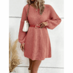 Shein Pink Knitted Long-Sleeve Dress - Image 2