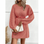 Shein Pink Knitted Long-Sleeve Dress - Image 3
