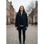 SHEIN Hooded Navy Wool Blend Coat