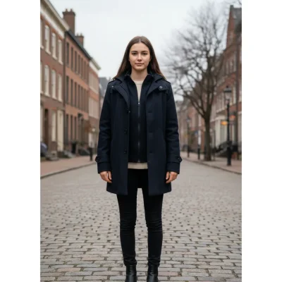 SHEIN Hooded Navy Wool Blend Coat