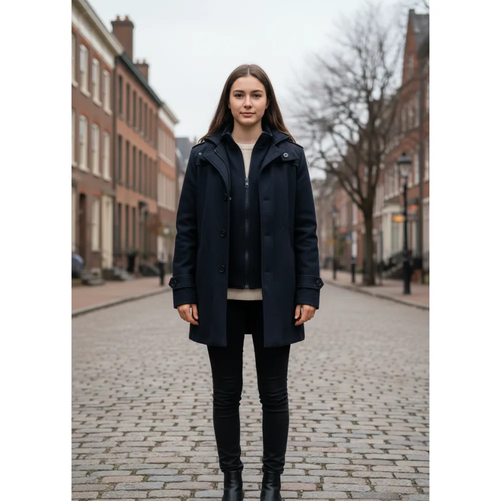 Untitled design SHEIN Hooded Navy Wool Blend Coat - Image 1