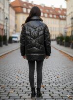 Shein Woman in Shiny Black Puffer Jacket - Image 2