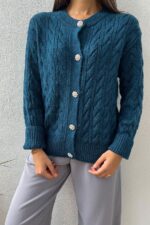 Shein Petrol Blue Stone Cardigan
