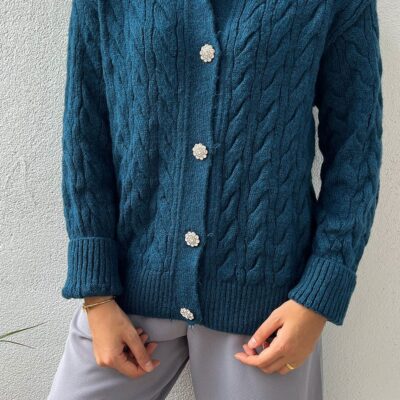 Shein Petrol Blue Stone Cardigan