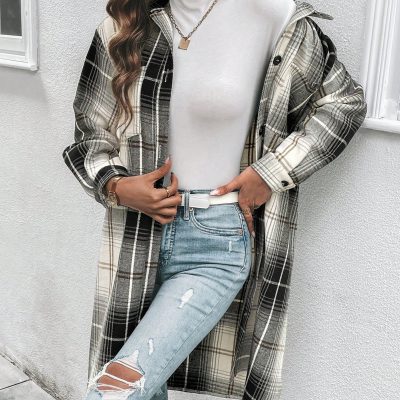 SHEIN Chiquease Plaid Drop Shoulder Coat