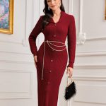 SHEIN Ribbed Button Sweater Dress